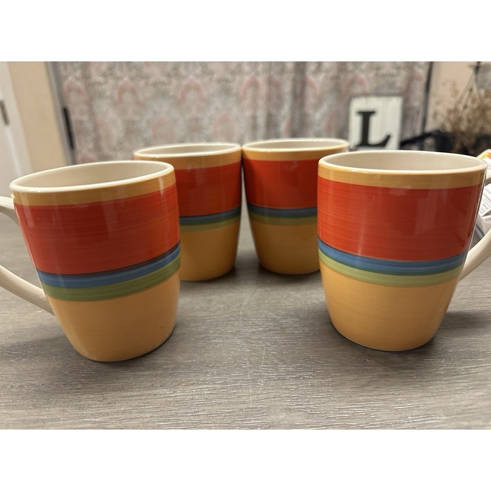 Set of 4 Royal Norfolk Mambo Coffe Mugs Cups 10 Oz Stoneware Colors Red Yellow